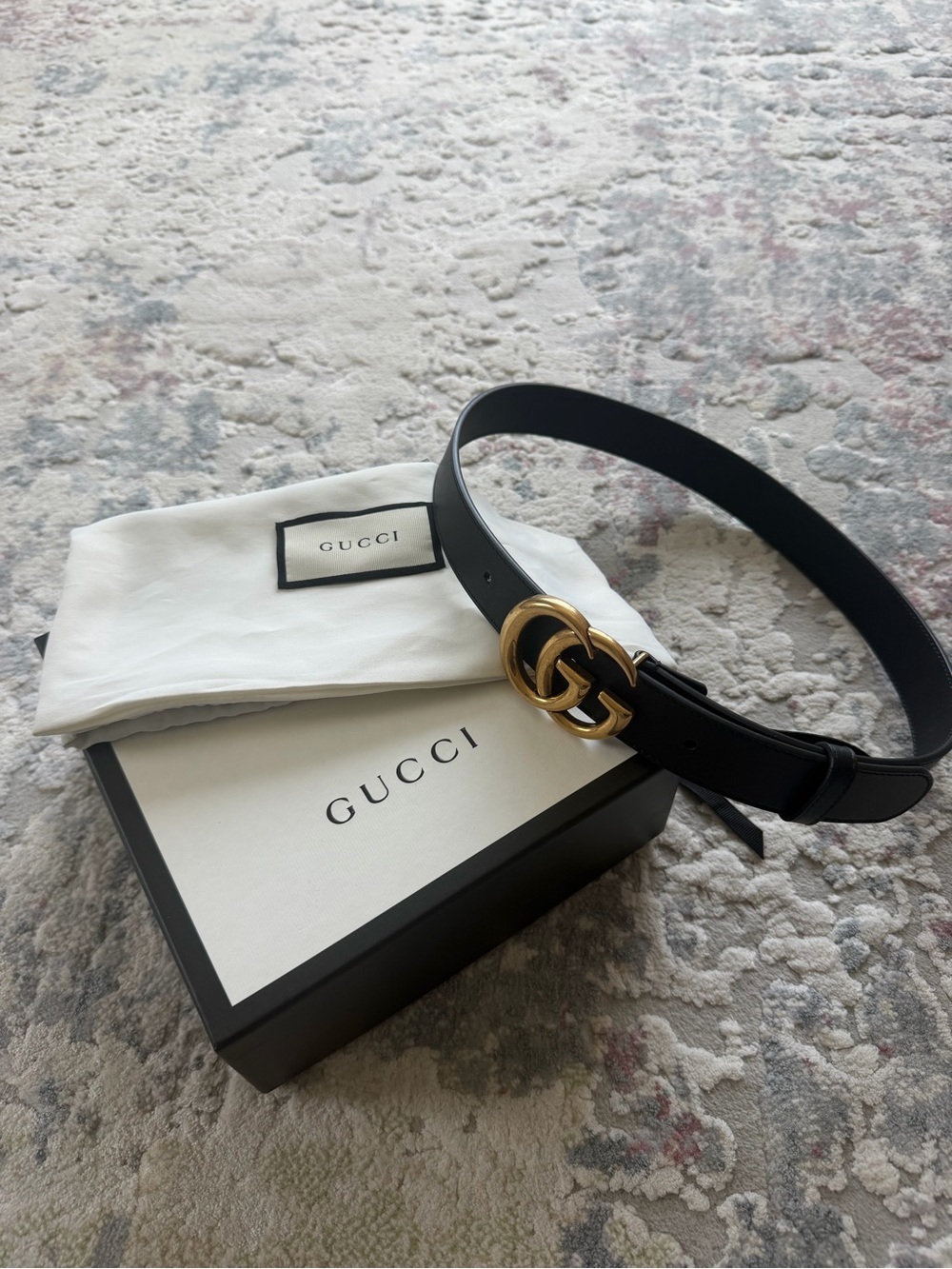 Gucci Black Leather Belt with Gold Double G Buckle